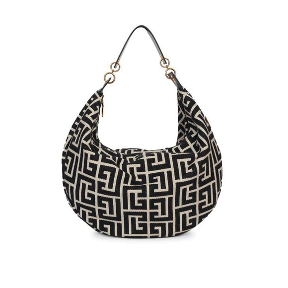 Balmain Handbags - Balmain Monogram Jacquard Hobo Bag Ivoire Noir